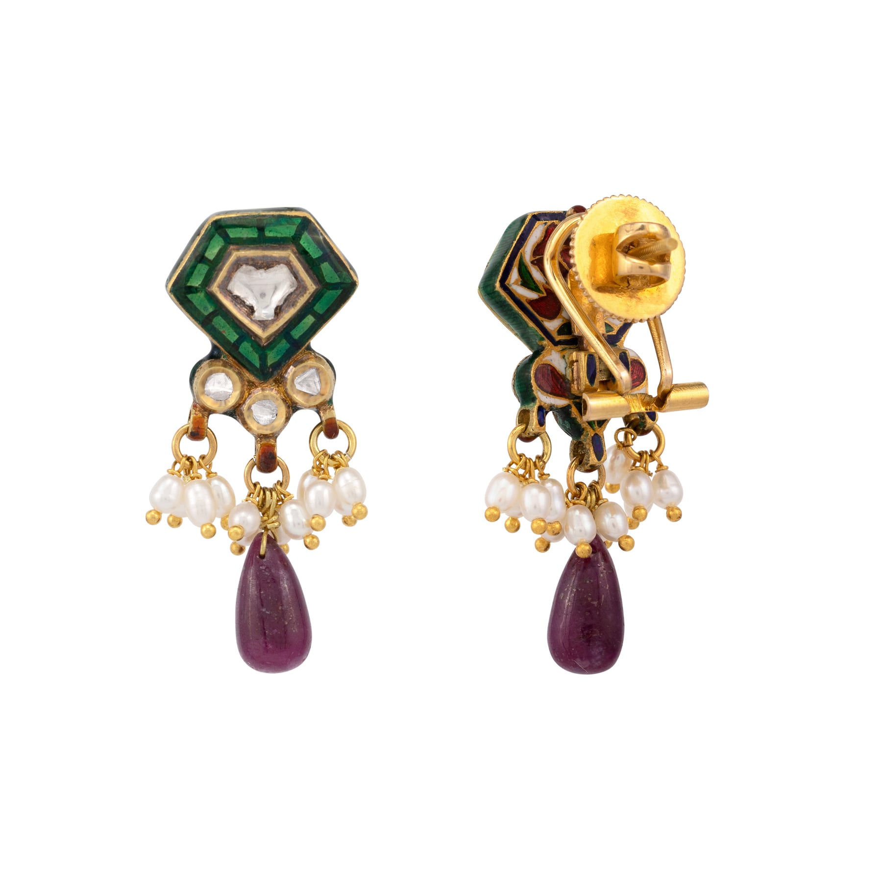 Green Talaf Polki Neacklace Set with Ruby Colour Drops